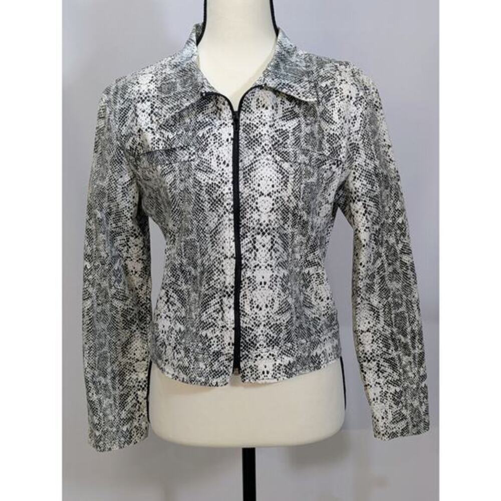 DMBM Snakeskin Print Zip Front Jacket Womens M Cotton Stretch Made‎ USA